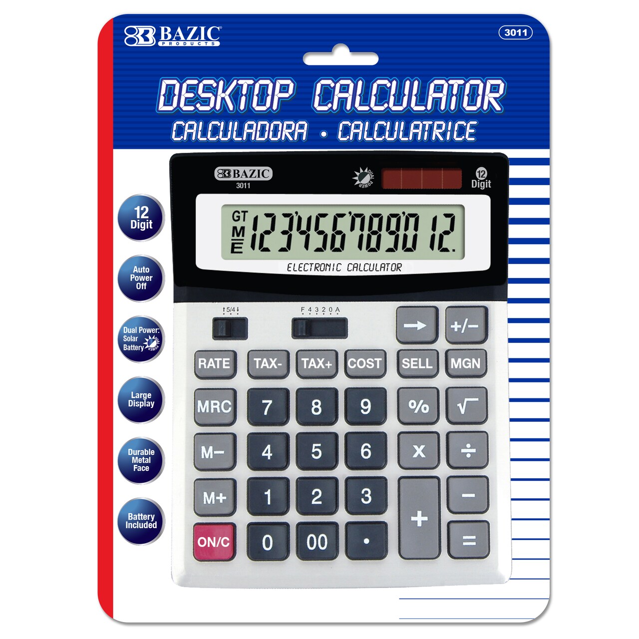 BAZIC Desktop Calculator 12-Digit Profit Calculation Tax Functions